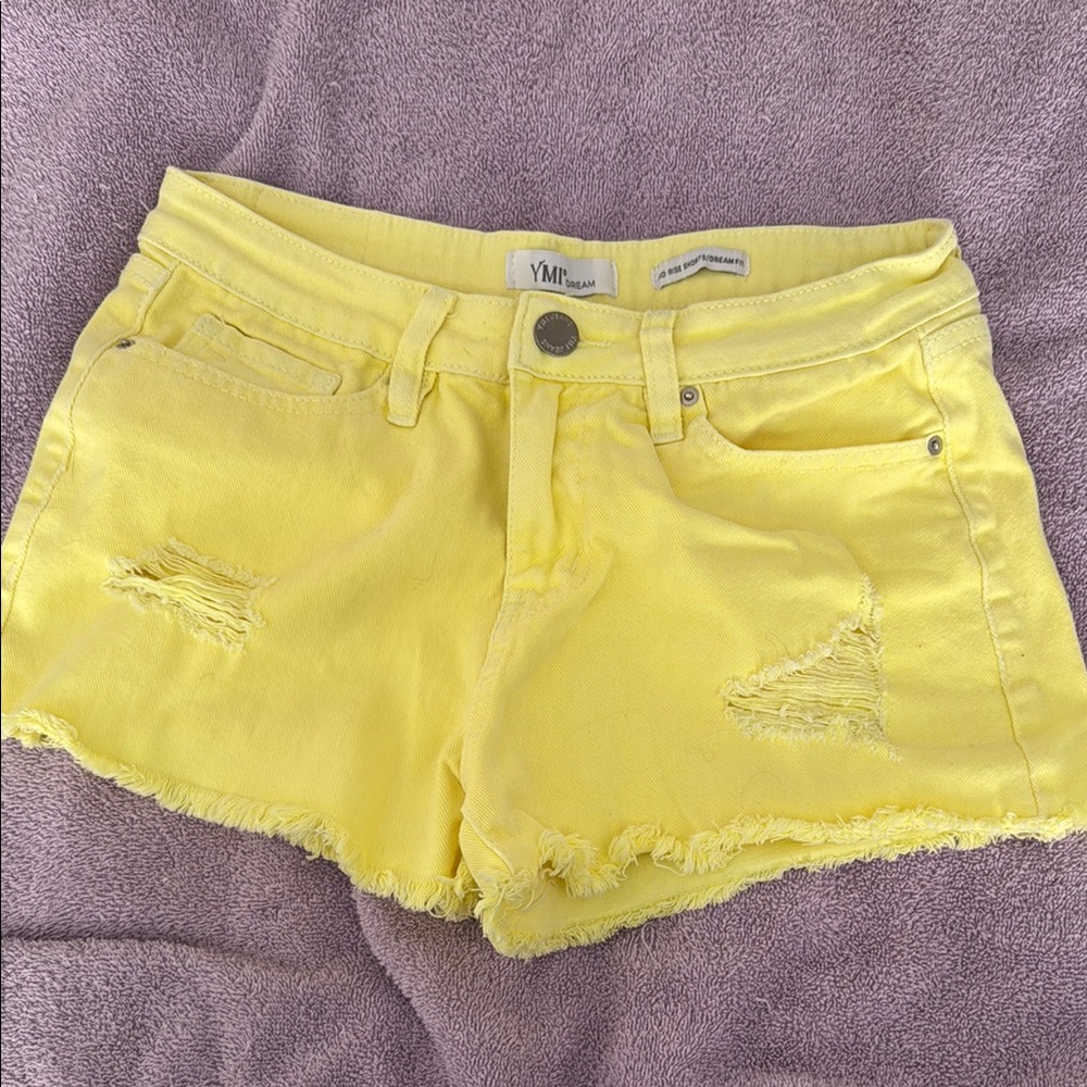 YMI Women's Yellow Distressed Shorts